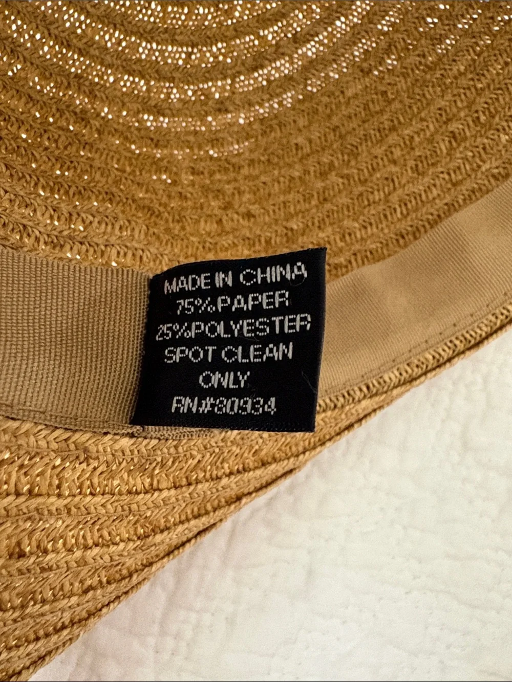 August Hat Co Wide Brim Straw Sun Hat. Tan w/BlackishGrey Band. Great shape.